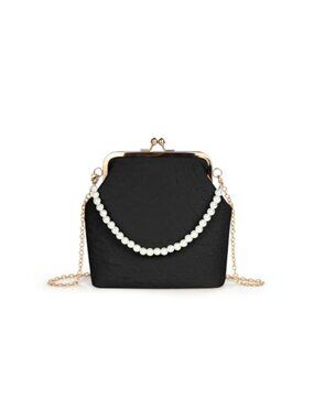 Elegant Pearl Clutch Purse Women Small Handbag Detachable Chain Evening Bag